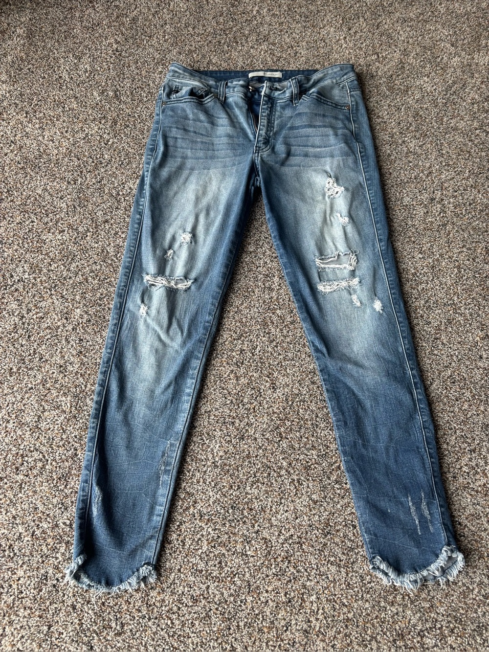 KanCan Distressed Skinny Jeans Raw Hem Medium Wash Size 28